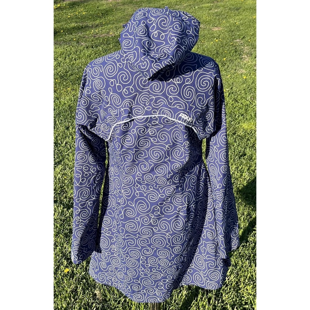 AGU Jacket Womens XL Blue Hooded Windbreaker Raincoat Reflective Print‎ Cycling - Picture 7 of 14